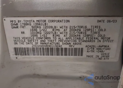 2003 Toyota Rav4 z USA, uszkodzony, nr VIN JTEGH20V830113242